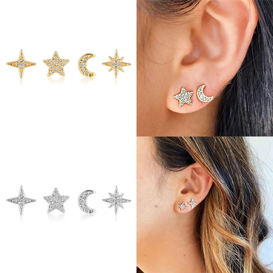 ROXI Romantic 4Pcs/Set Combination Stud Earrings for Women Fashion Earrings Jewelry Wedding Earing Piercing Brincos