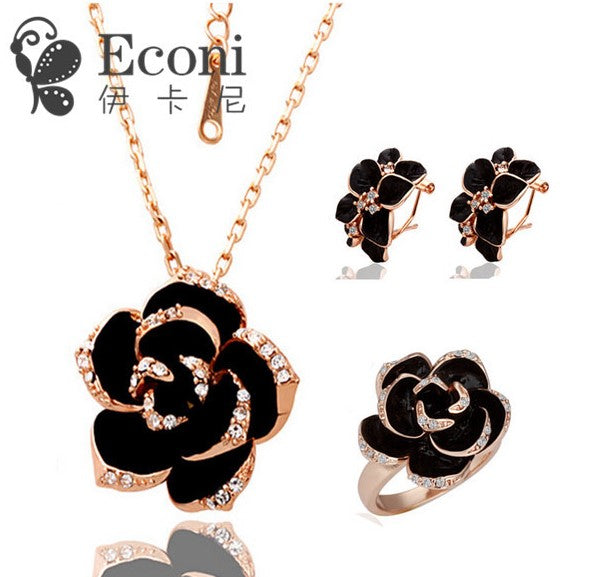 Popular Jewelry Camellia Necklace and Earrings Two-piece Set-Love is Beautiful 1223