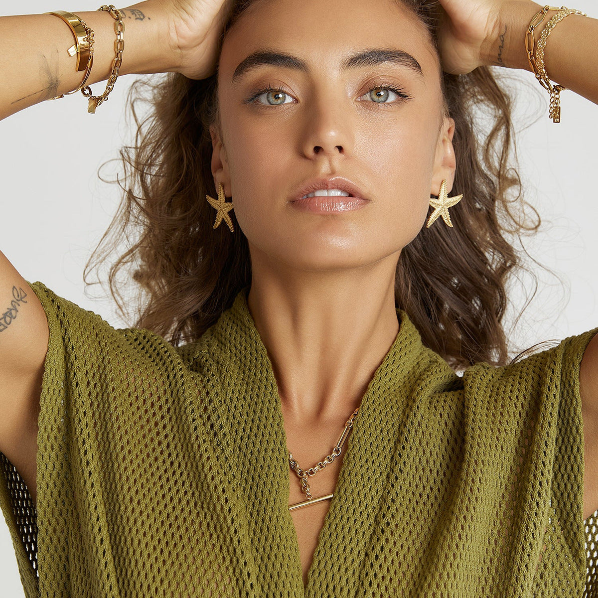 Gold Starfish Statement Earrings