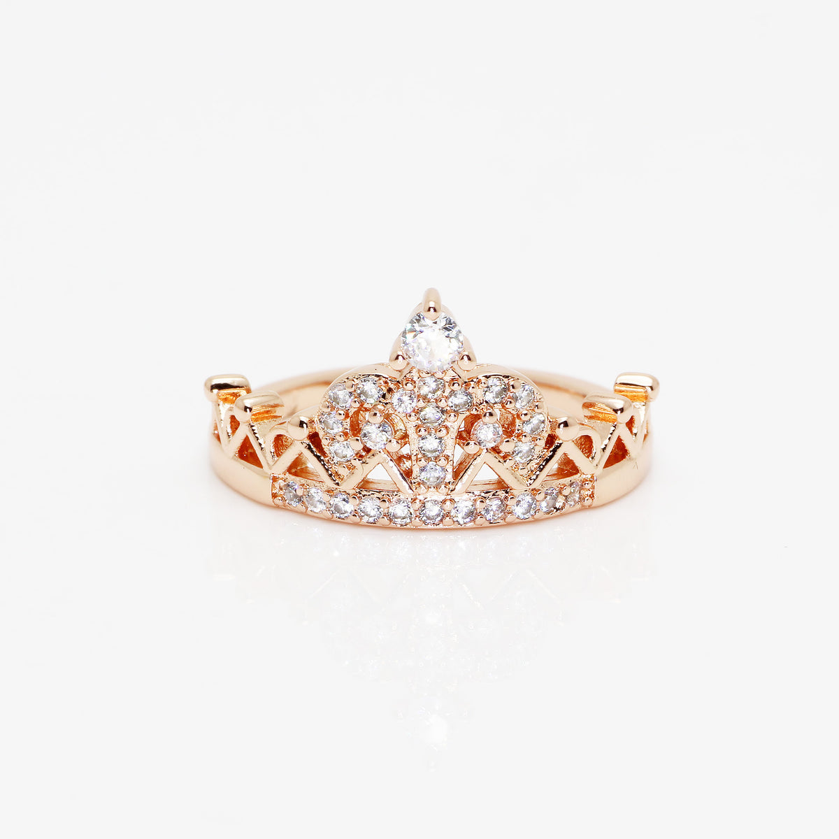Rose Gold Zircon Crown Ring for Women – Elegant Statement Jewelry