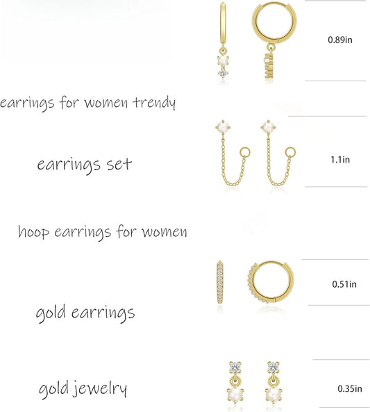 14K Gold Plated Pearl Hoop Earrings for Women Dainty Huggie Stacks, Hypoallergenic Cute Cartilage Studs, Trendy Fashion Jewelry