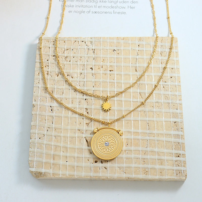 Women’s Gold-Tone Double-Layer Sun & Medallion Pendant Necklace