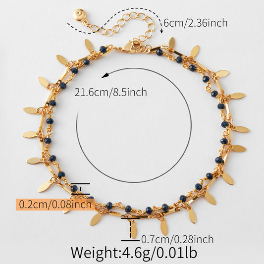 Gold Layered Leaf Charm Anklet – Retro Beach & Summer Jewelry