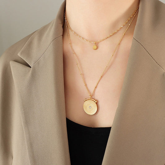 Women’s Gold-Tone Double-Layer Sun & Medallion Pendant Necklace