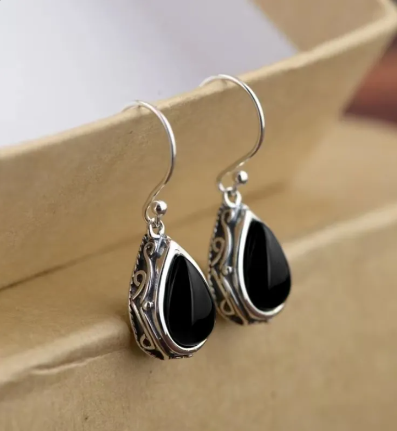 Red Vintage Water Drop Hook Earrings for Women – Antique Filigree Dangle Jewelry