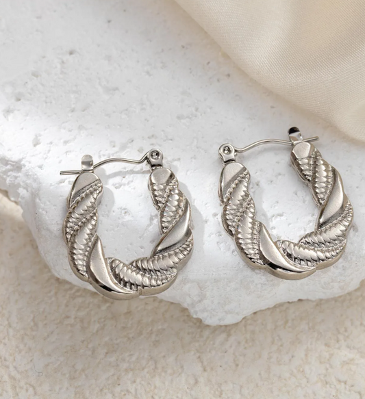 Women’s Silver-Tone Stainless Steel Chain Link Earrings – Minimalist Geometric Style