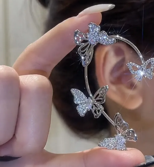 Women’s Rhinestone Butterfly & Leaf Ear Cuff – Non-Pierced Wrap Earring
