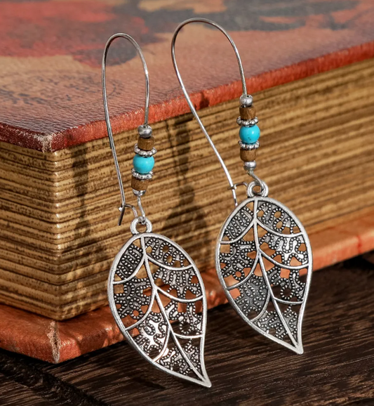 Women’s Antique Silver-Tone Faux Turquoise Drop Earrings – Boho Vintage Jewelry