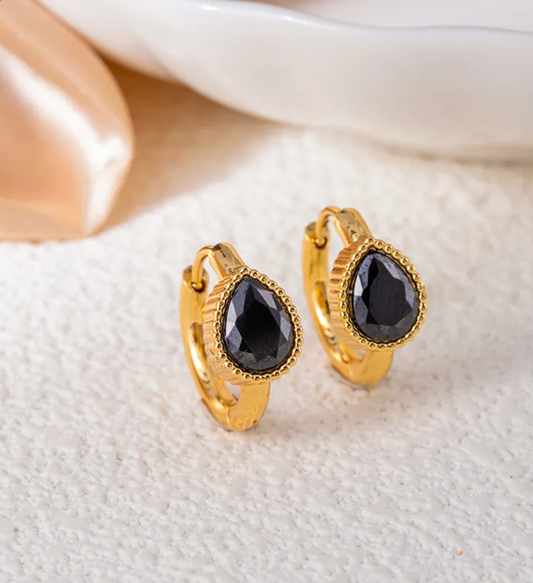 Gold Blue Oval Zircon Hoop Earrings for Women – Vintage Stainless Steel Jewelry