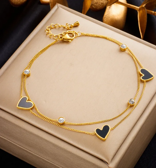 Women’s Gold-Tone EKG Heartbeat Heart Anklet – Minimalist Titanium Steel Jewelry