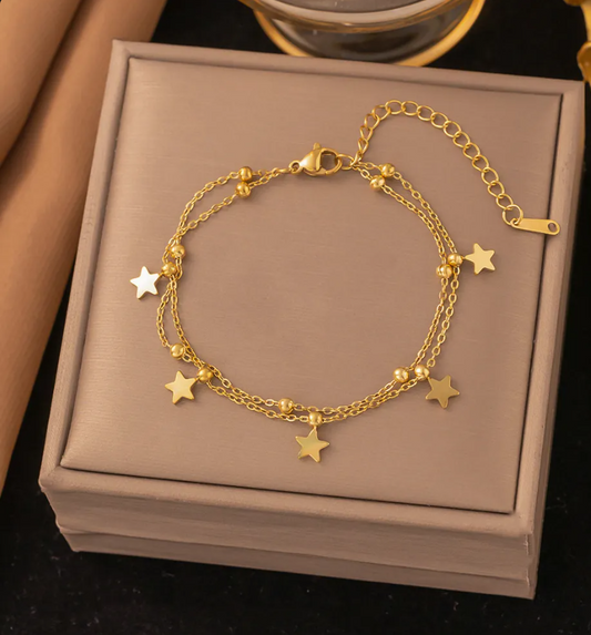 Women's Gold-Plated Stainless Steel Double-Layer Beaded Anklet