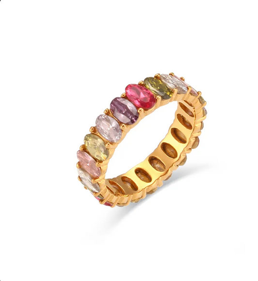 Multicolor Oval Egg-Shaped Rhinestone Ring for Women – Elegant Statement Jewelry