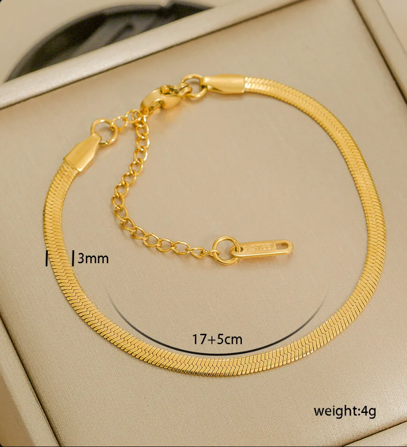 Gold Plated 3mm Polished Snake Chain Anklet for Women – Minimalist Stainless Steel Jewelry