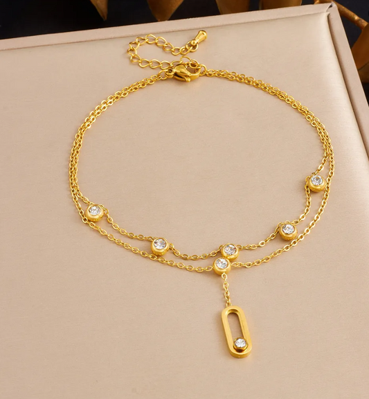Gold Plated Shell & Starfish Pearl Double-Layer Anklet for Women – Ocean-Inspired Beach Jewelry