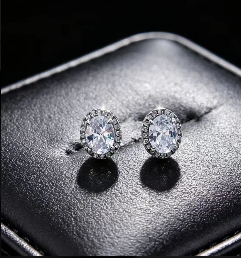 Gold Oval White Rhinestone Earrings for Women – Elegant Vintage Jewelry