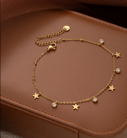 Women's Gold-Plated Titanium Steel Pentagram Star Anklet with Zircon