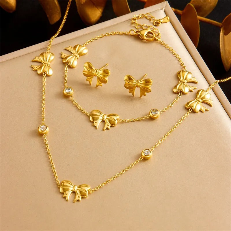 Women’s Stainless Steel Butterfly Heart Jewelry Set – Necklace, Bracelet & Earrings