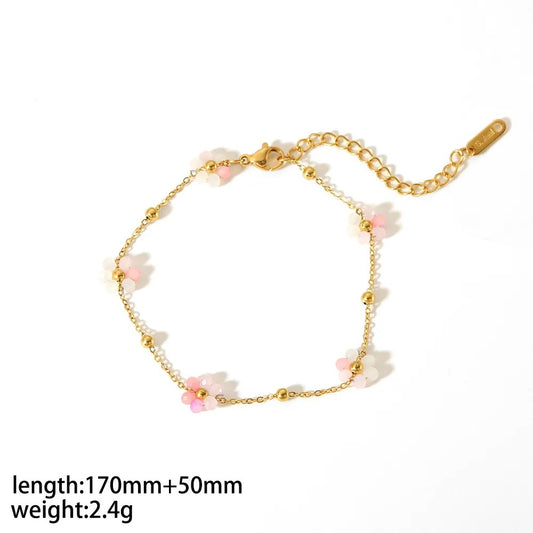 18K Gold-Plated Flower Jewelry Set – Necklace, Bracelet & Anklet with Colorful Beads