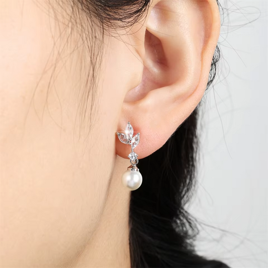 Marquise Zirconia Pearl Drop Earrings