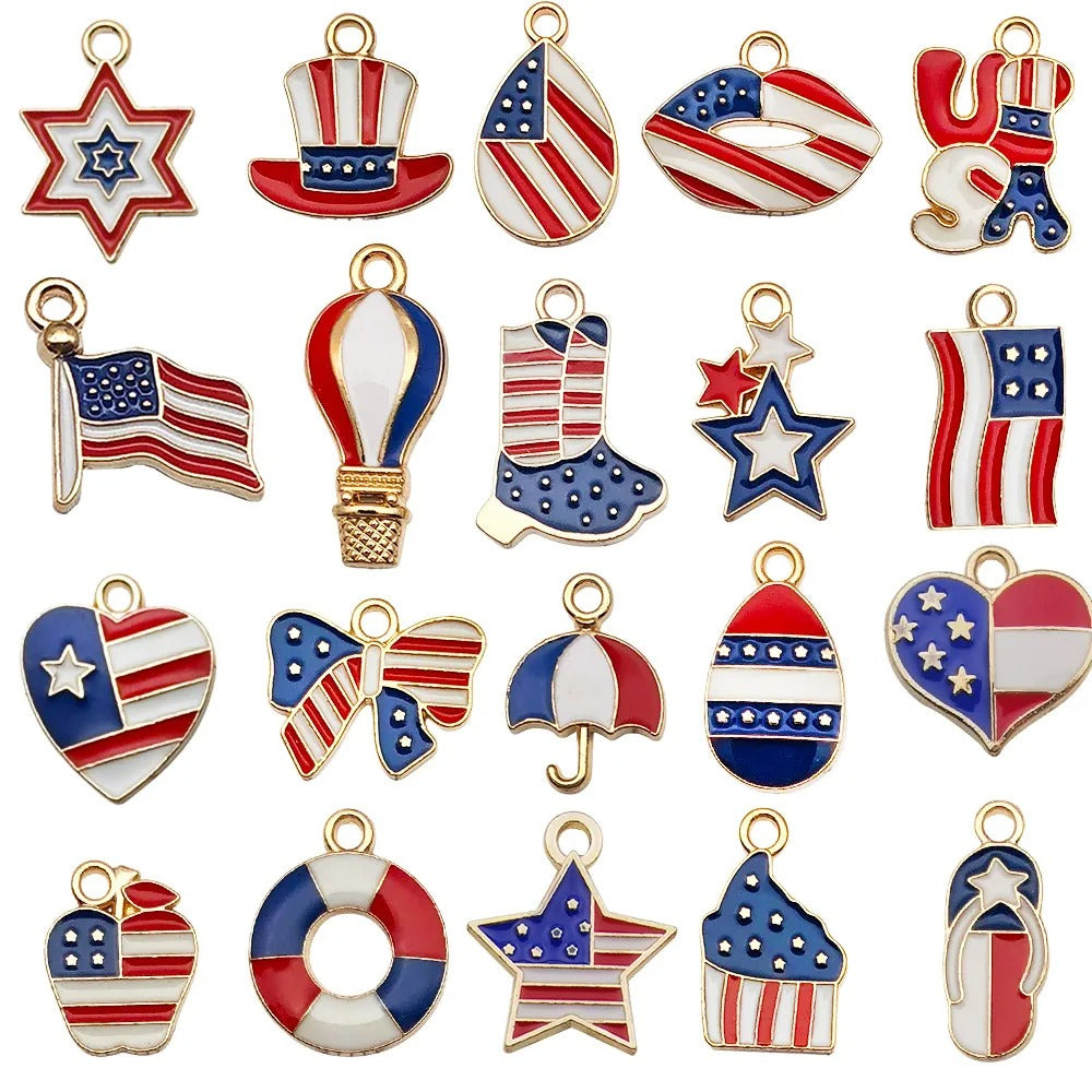 Patriotic USA Flag Charm Pendants for Jewelry Making