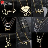 Sifisrri Stethoscope Heartbeat Gold Color Pendants Necklace Stainless Steel for Women Heart Love Valentine'S Day Jewelry Gift