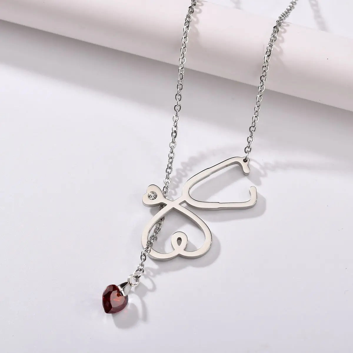 Sifisrri Stethoscope Heartbeat Gold Color Pendants Necklace Stainless Steel for Women Heart Love Valentine'S Day Jewelry Gift