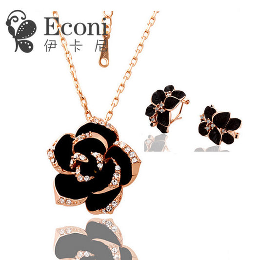 Popular Jewelry Camellia Necklace and Earrings Two-piece Set-Love is Beautiful 1223