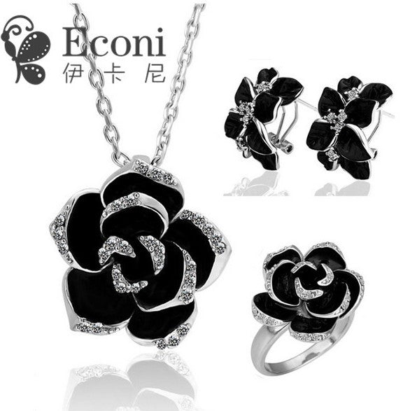 Popular Jewelry Camellia Necklace and Earrings Two-piece Set-Love is Beautiful 1223