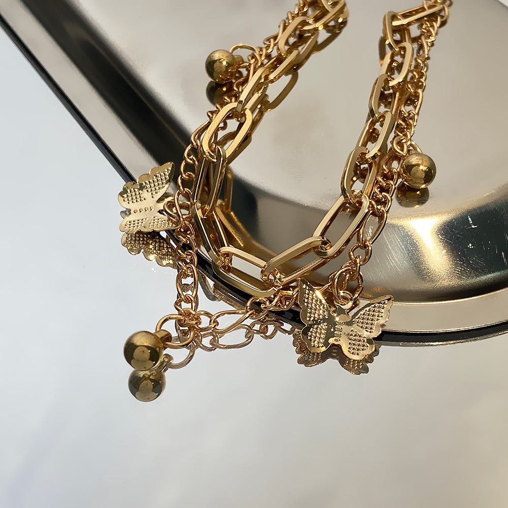 Women’s Double-Layer Butterfly Anklet – Gold Beach & Summer Jewelry