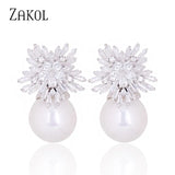 Newest Snowflake Flowers AAA Cubic Zirconia Pearl Drop Earrings for Women Fashion Jewelry Christmas Birthday Gifts EP2917