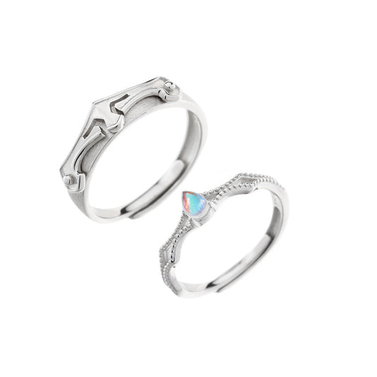 Princess & Knight Adjustable Couple Rings – S925 Silver & Moonstone