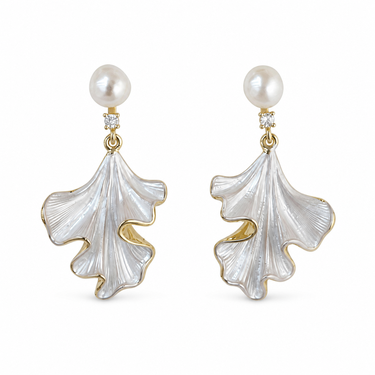 Pearl Drop Earrings with Leaf Design