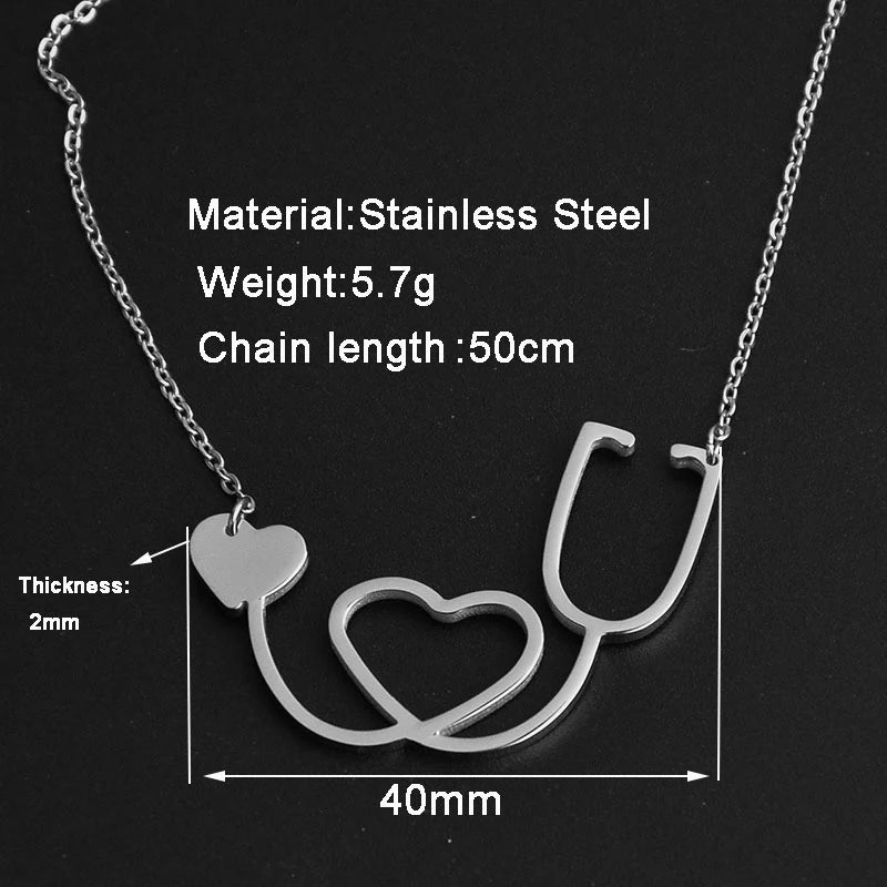 Sifisrri Stethoscope Heartbeat Gold Color Pendants Necklace Stainless Steel for Women Heart Love Valentine'S Day Jewelry Gift