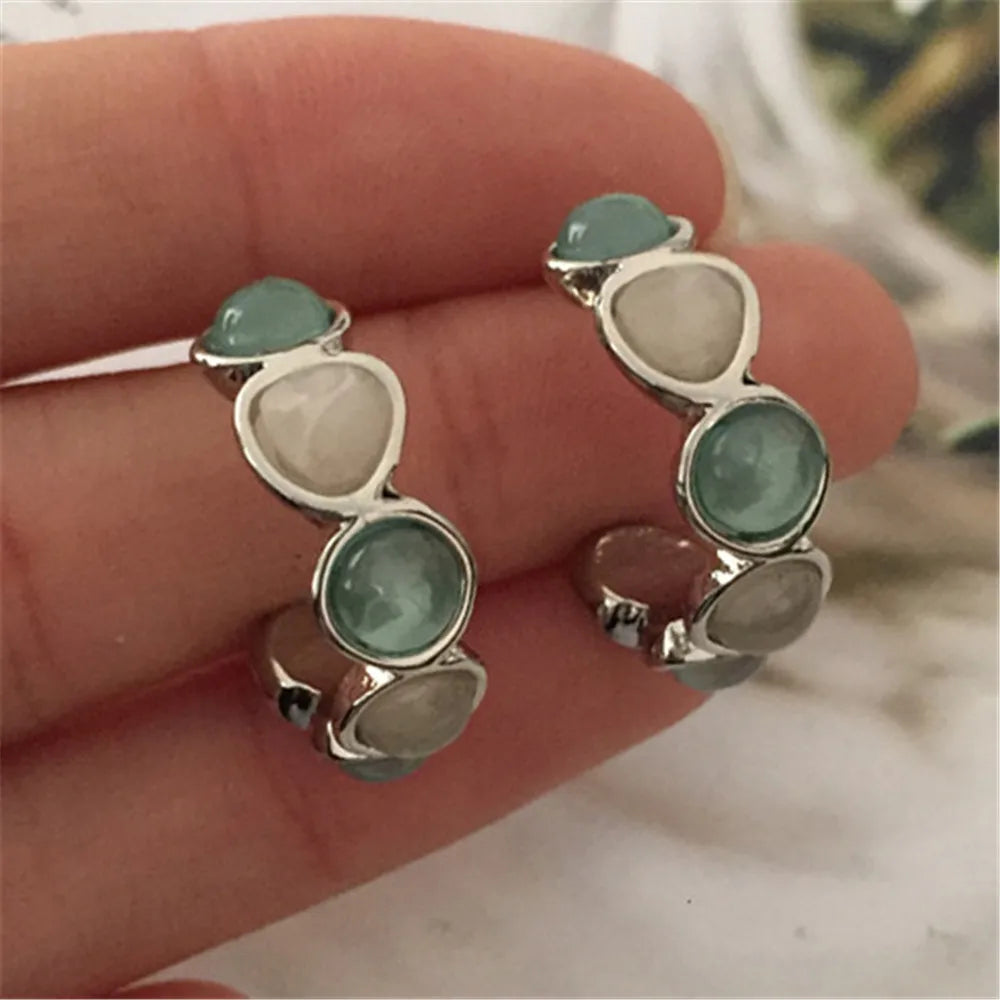 New Fashion Colorful Resin Stone Hoop Earrings for Women Jewelry Cute Hot Sale Hoop Earrings