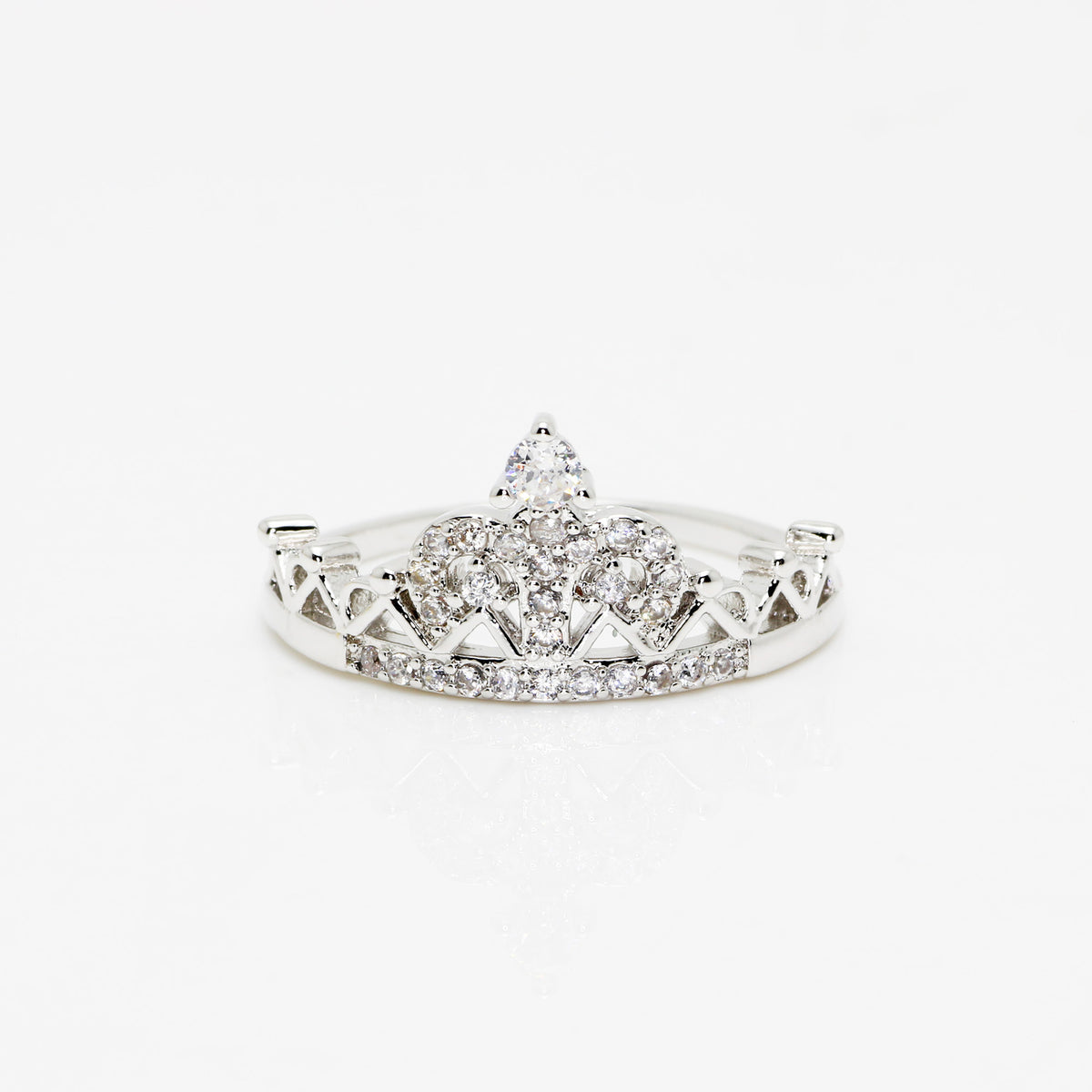Silver Zircon Crown Ring for Women – Elegant Statement Jewelry