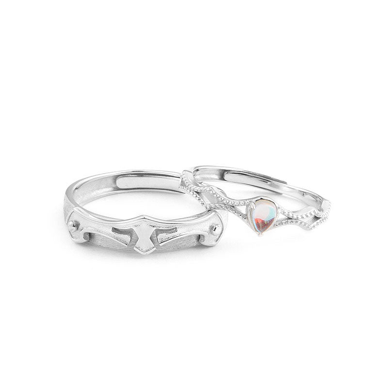 Princess & Knight Adjustable Couple Rings – S925 Silver & Moonstone
