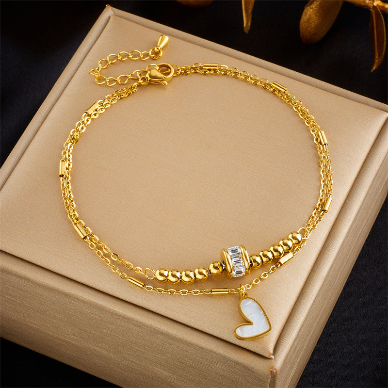 Gold Double-Layer Heart Anklet – Boho Chain Leg Jewelry