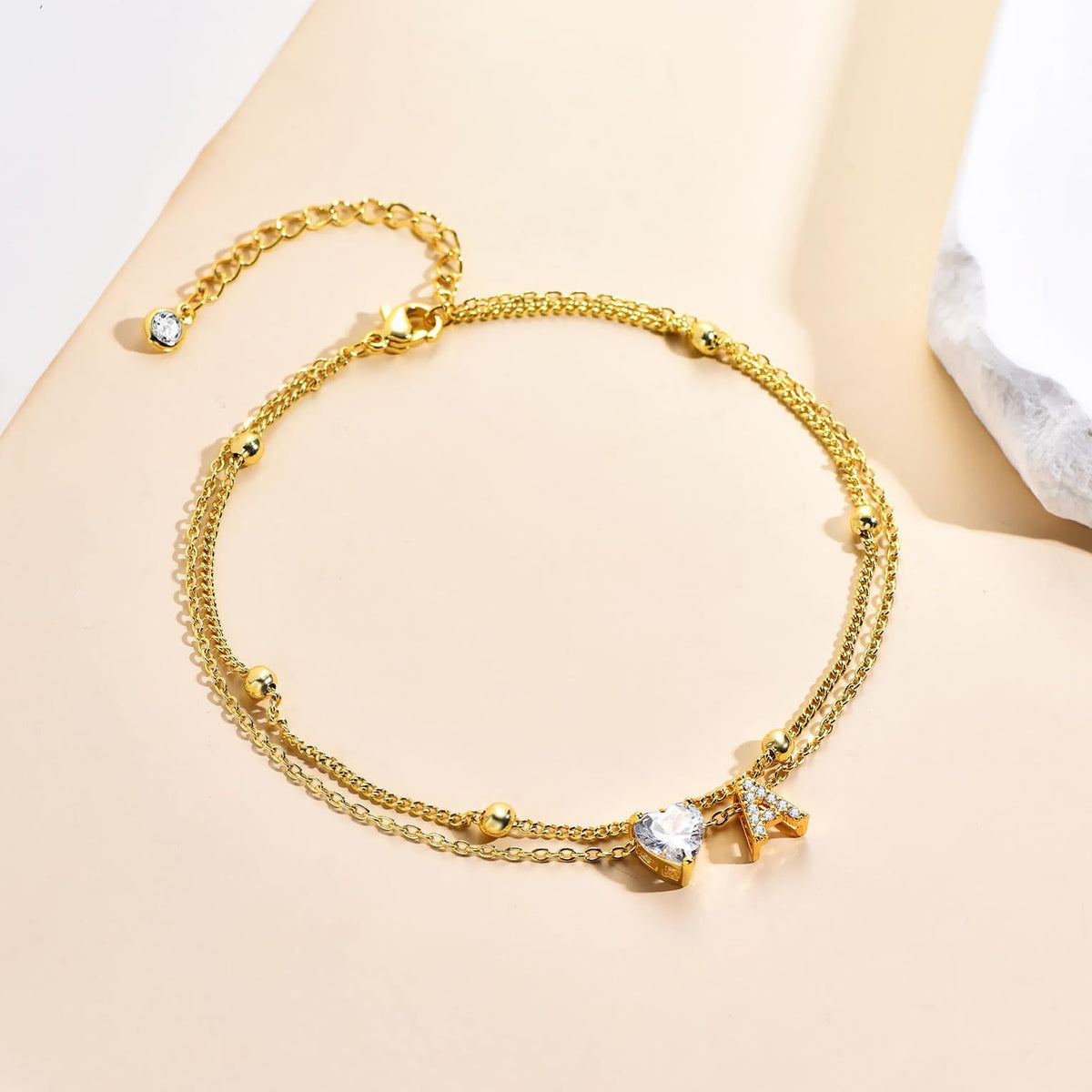 26 Letter Heart Zircon Layered Anklet