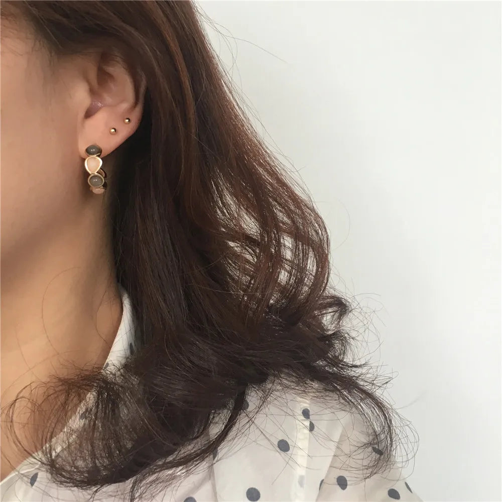 New Fashion Colorful Resin Stone Hoop Earrings for Women Jewelry Cute Hot Sale Hoop Earrings
