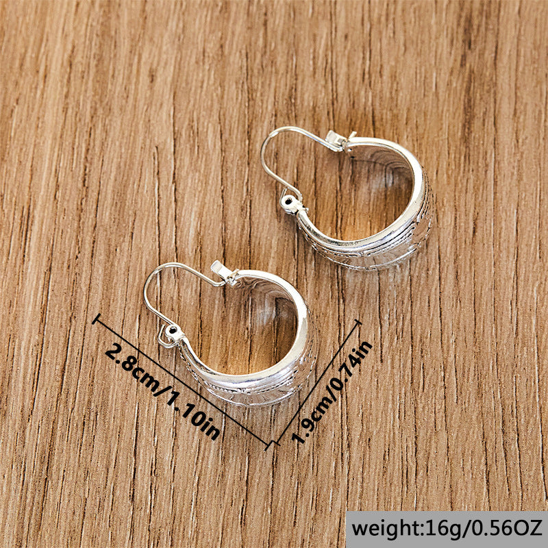 Vintage Carved Pattern Silver Earrings