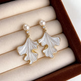 Pearl Drop Earrings with Leaf Design