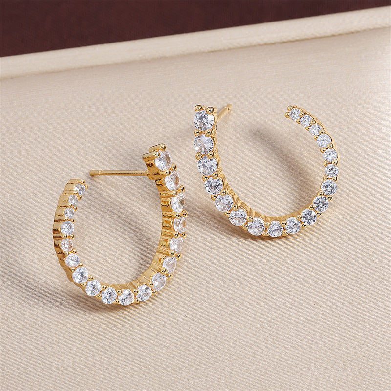 C-Shaped Rhinestone Hoop Earrings