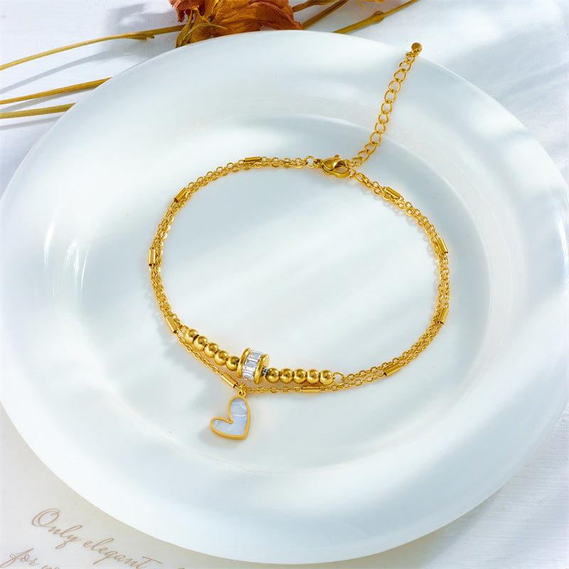 Gold Double-Layer Heart Anklet – Boho Chain Leg Jewelry