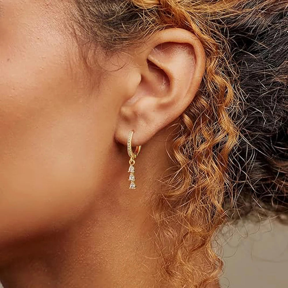 Dainty 14K Gold/Silver Plated Small Hoop Earrings for Women CZ Crystal Dangle Drop Earrings Trendy Huggie Hoop Earrings Jewelry