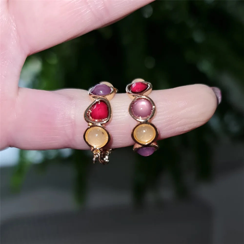 New Fashion Colorful Resin Stone Hoop Earrings for Women Jewelry Cute Hot Sale Hoop Earrings