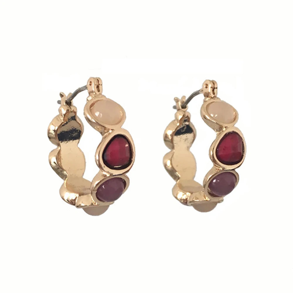 New Fashion Colorful Resin Stone Hoop Earrings for Women Jewelry Cute Hot Sale Hoop Earrings
