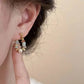Chic Colorful Stone Beaded Hoop Earrings for Women Sweet Gold Color Metal Earrings Korean Daily Wear Jewelry