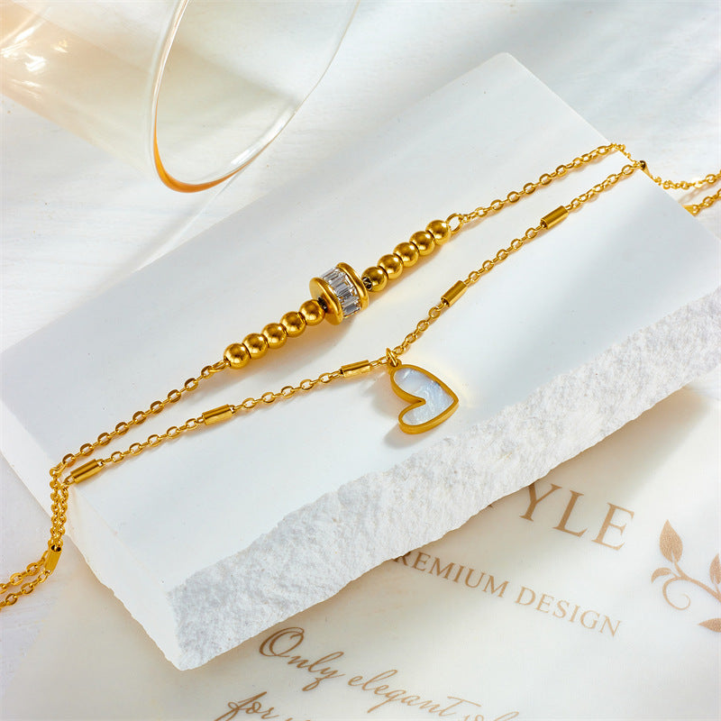 Gold Double-Layer Heart Anklet – Boho Chain Leg Jewelry