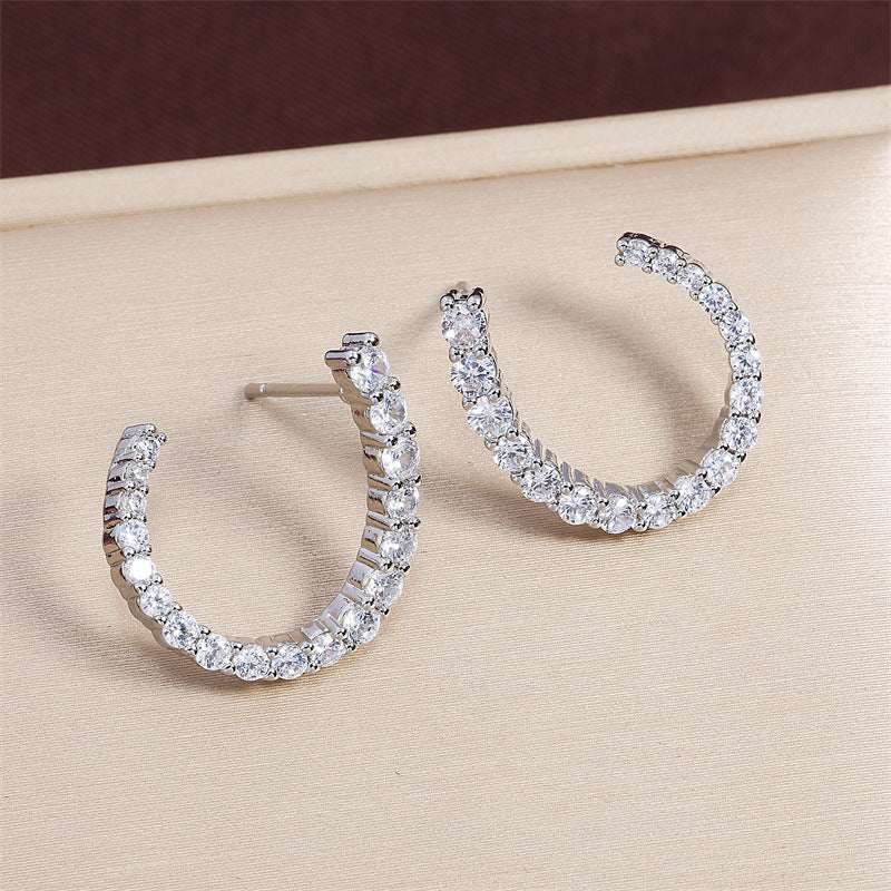 C-Shaped Rhinestone Hoop Earrings