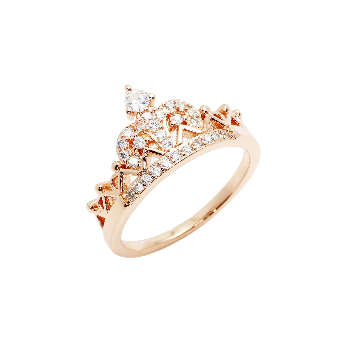 Rose Gold Zircon Crown Ring for Women – Elegant Statement Jewelry